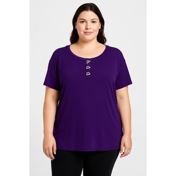 89th + Madison Women’s 2X Purple Short Sleeve Top with Rhinestone Toggle Accents - Picture 5 of 5